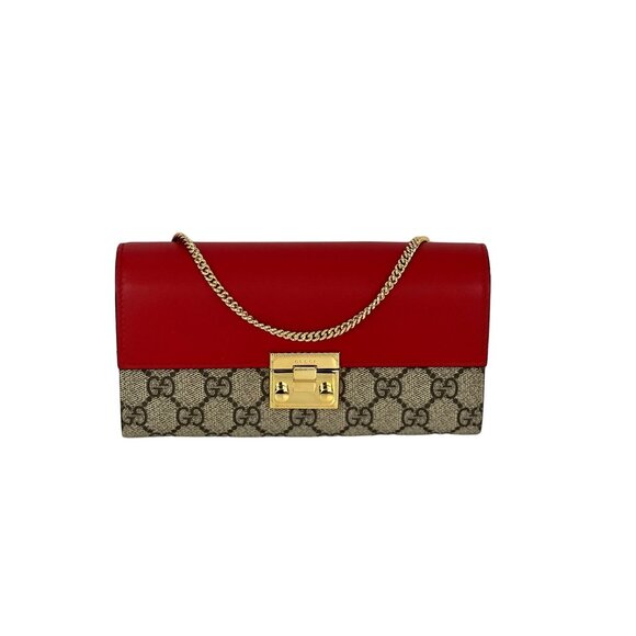 Gucci GG Supreme Continental Wallet on a Chain Red Pink Clutch - Picture 1 of 11